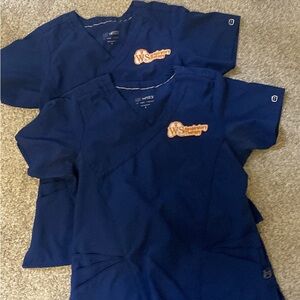 2 scrub tops-$10 each/maternity scrub pants size small $15/scrub jacket $15